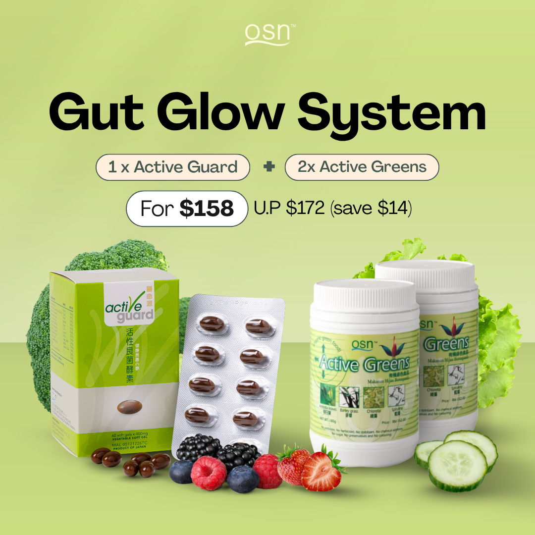 Gut Glow System probiotic and greens supplement for hormonal balance and skin health by OSN Singapore